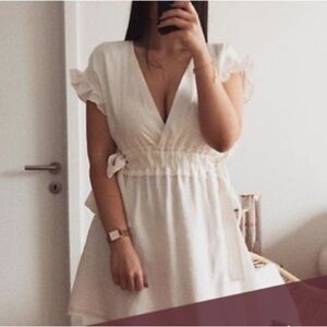 Zara bow ruffle medium Elegant White Wrap Dress
